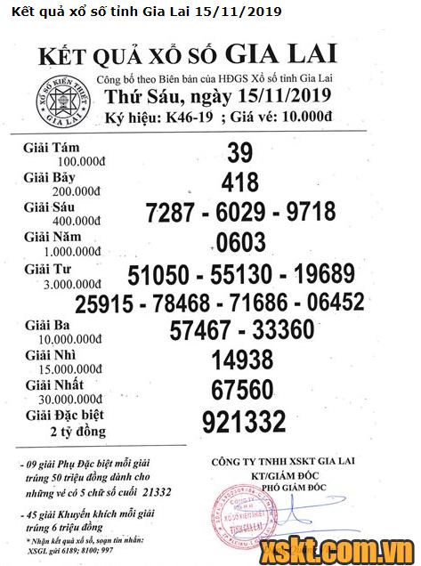 XSGL ngày 15/11/2019