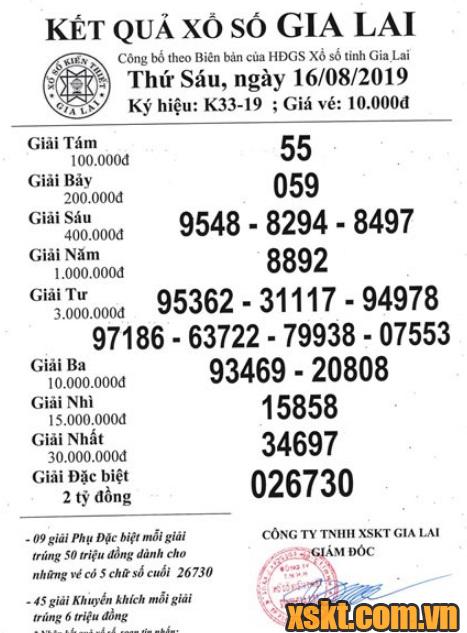 XSGL ngày 16/8/2019