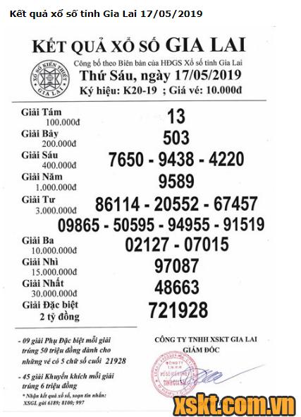 XSGL ngày 17/5/2019