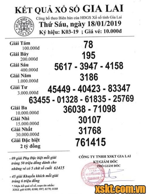 XSGL ngày 18/1/2019
