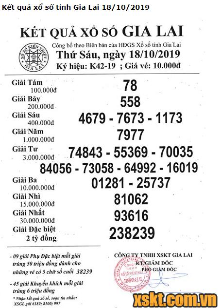 XSGL ngày 18/10/2019