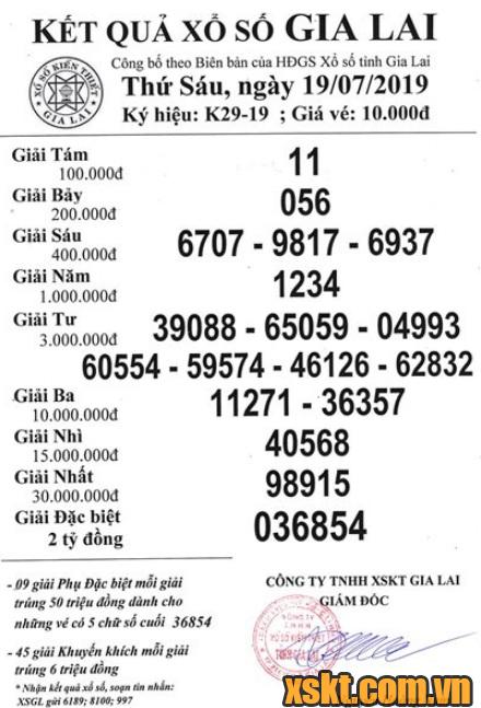 XSGL ngày 19/7/2019