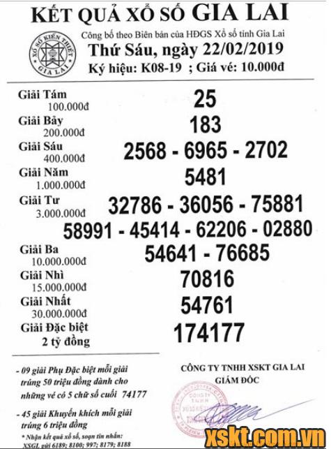 XSGL ngày 22/2/2019