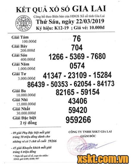 XSGL ngày 22/3/2019