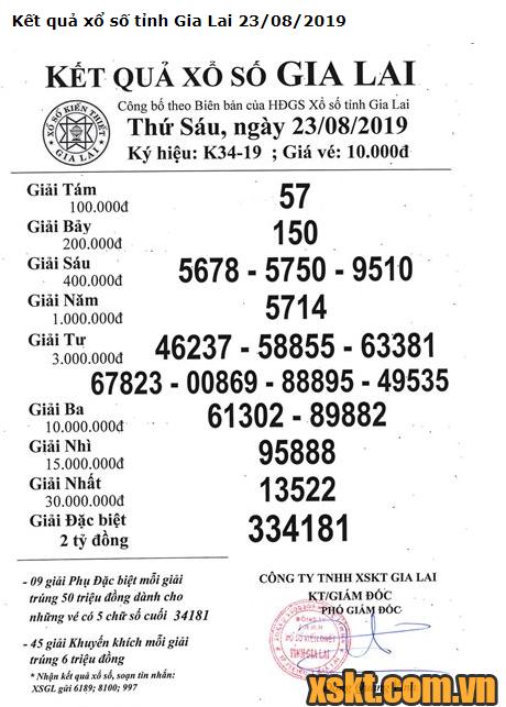 XSGL ngày 23/8/2019