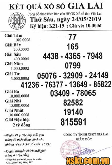 XSGL ngày 24/5/2019