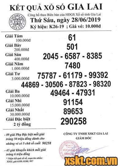 XSGL ngày 28/6/2019