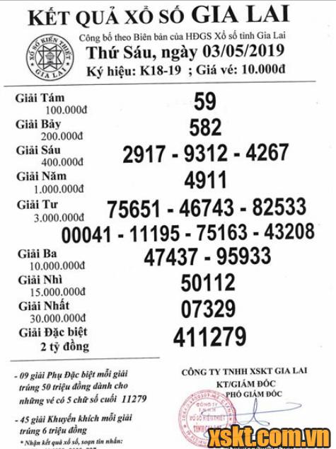 XSGL ngày 3/5/2019