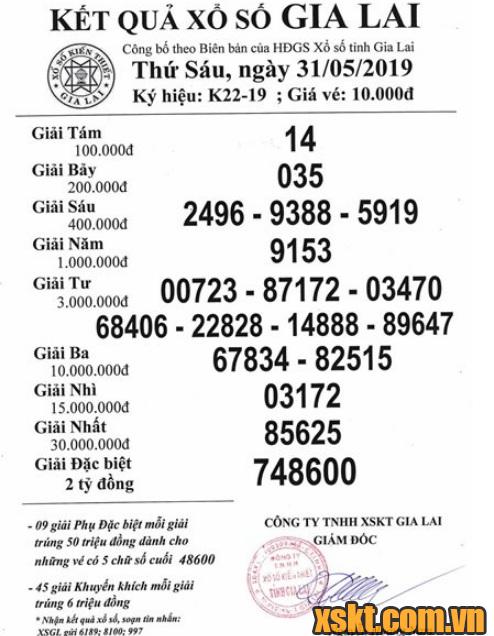 XSGL ngày 31/5/2019
