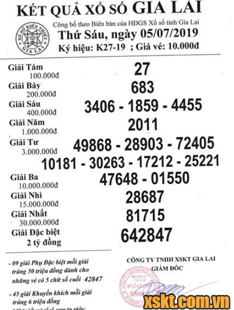 XSGL ngày 5/7/2019
