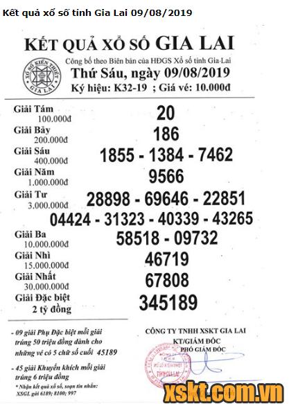 XSGL ngày 9/8/2019