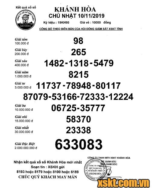 XSKH ngày 10/11/2019