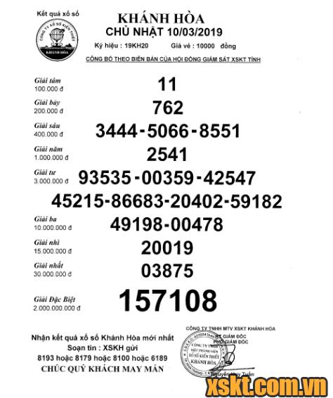 XSKH ngày 10/3/2019