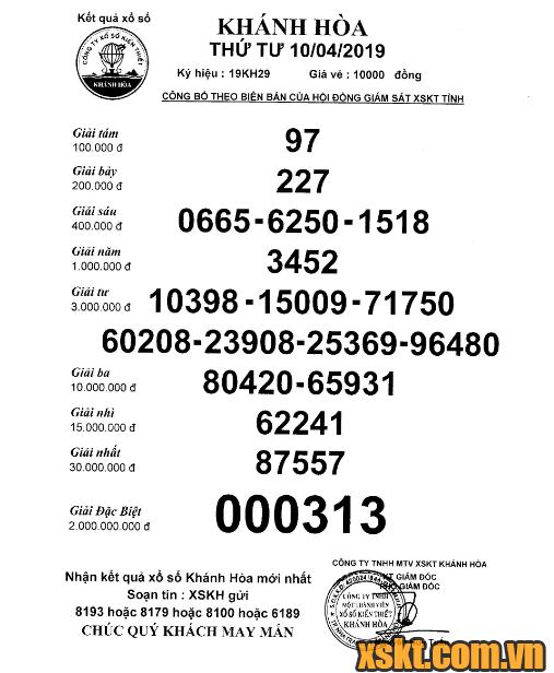 XSKH ngày 10/4/2019