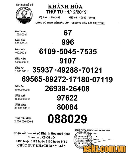XSKH ngày 11/12/2019