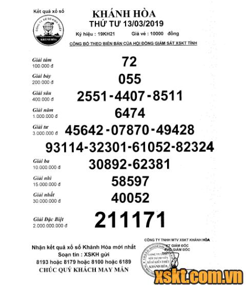 XSKH ngày 13/3/2019