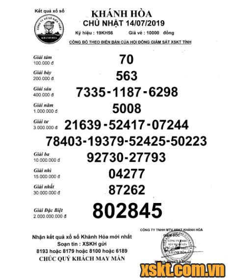 XSKH ngày 14/7/2019