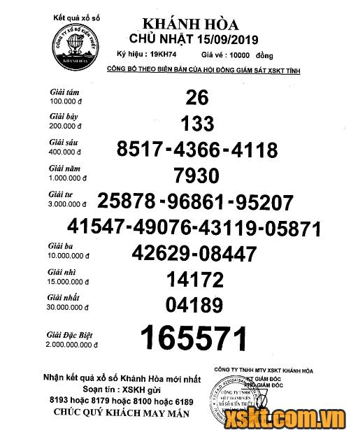 XSKH ngày 15/9/2019