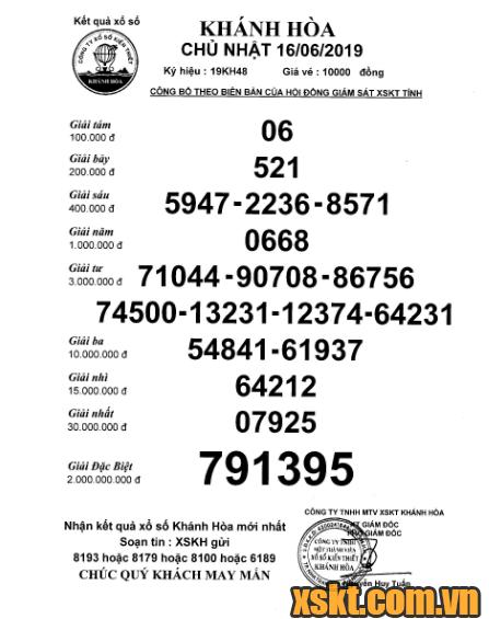 XSKH ngày 16/6/2019