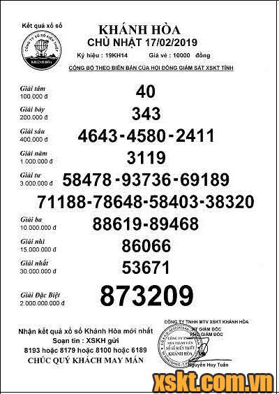 XSKH ngày 17/2/2019