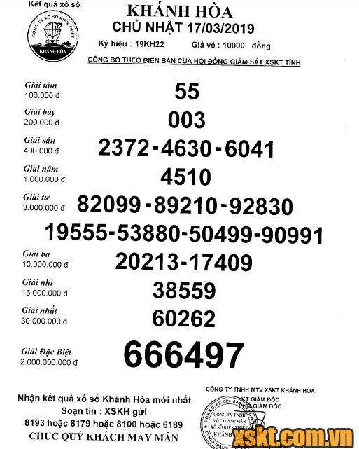XSKH ngày 17/3/2019