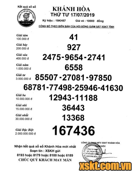 XSKH ngày 17/7/2019