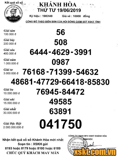 XSKH ngày 19/6/2019