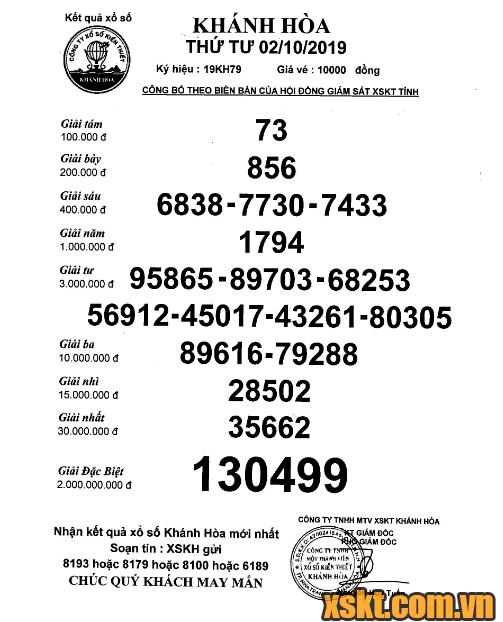 XSKH ngày 2/10/2019