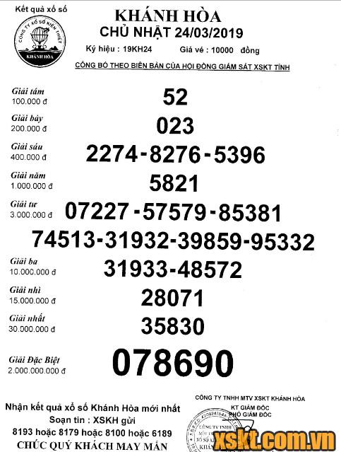 XSKH ngày 24/3/2019