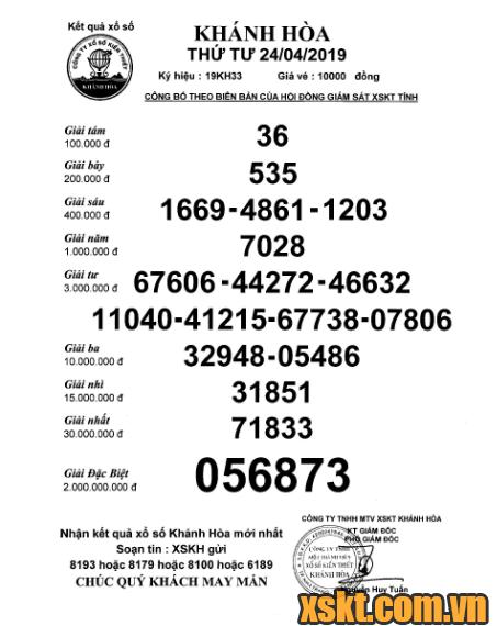 XSKH ngày 24/4/2019