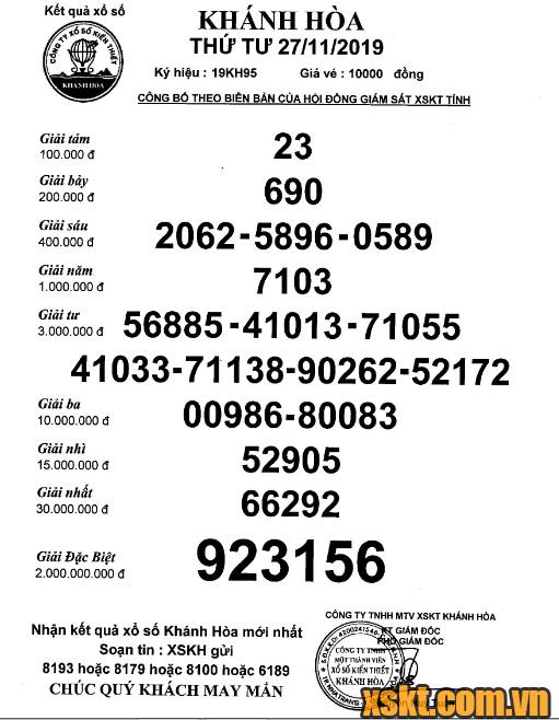 XSKH ngày 27/11/2019