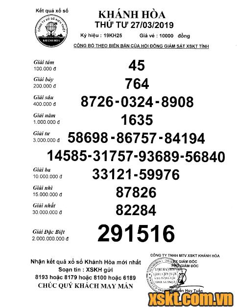 XSKH ngày 27/3/2019