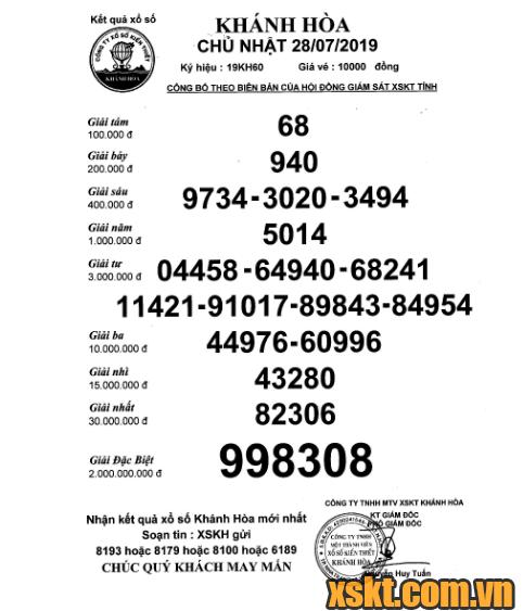 XSKH ngày 28/7/2019