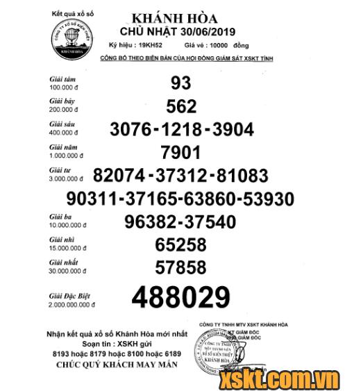 XSKH ngày 30/6/2019