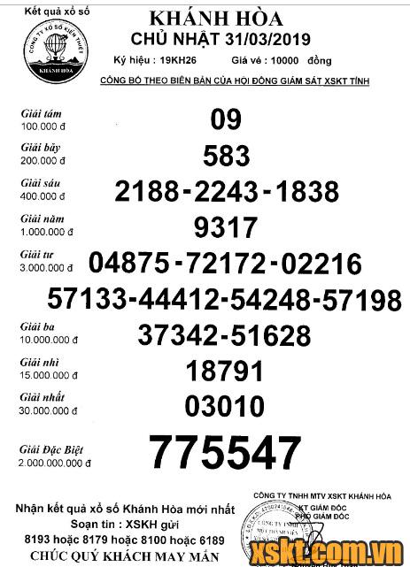 XSKH ngày 31/3/2019