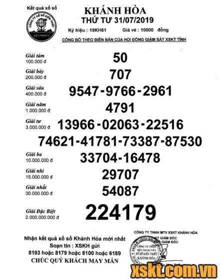 XSKH ngày 31/7/2019