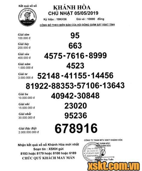 XSKH ngày 5/5/2019