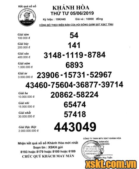 XSKH ngày 5/6/2019