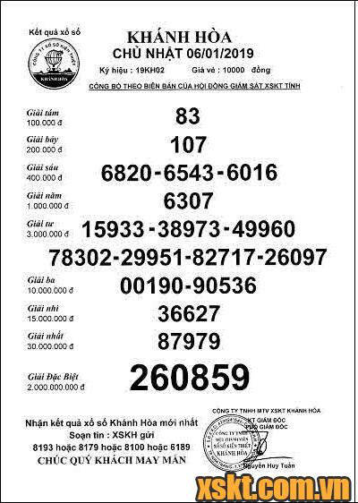 XSKH ngày 6/1/2019
