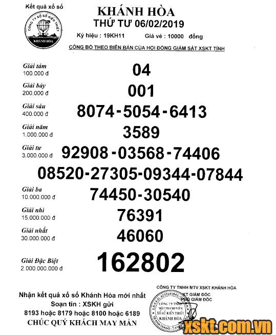 XSKH ngày 6/2/2019
