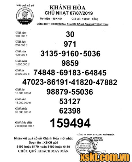 XSKH ngày 7/7/2019
