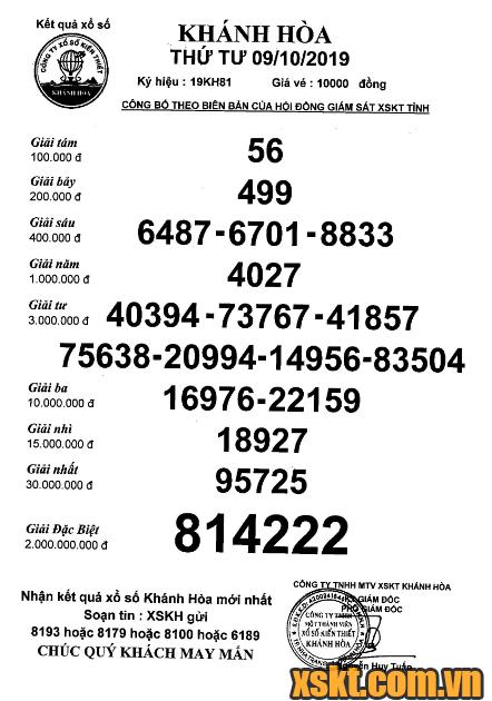 XSKH ngày 9/10/2019