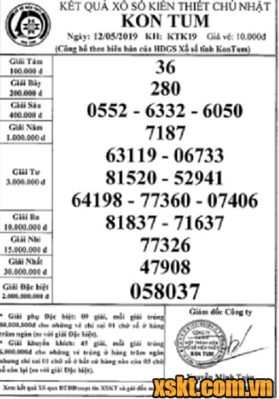 XSKT ngày 12/5/2019
