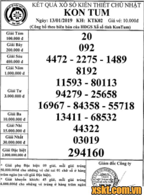 XSKT ngày 13/1/2019