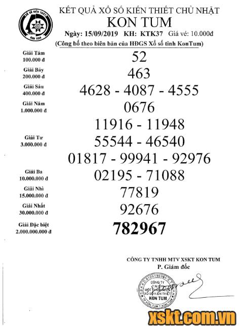 XSKT ngày 15/9/2019