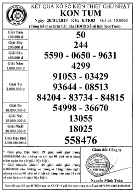 XSKT ngày 20/1/2019