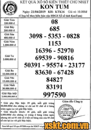XSKT ngày 21/4/2019