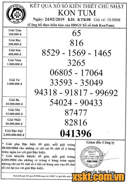 XSKT ngày 24/2/2019