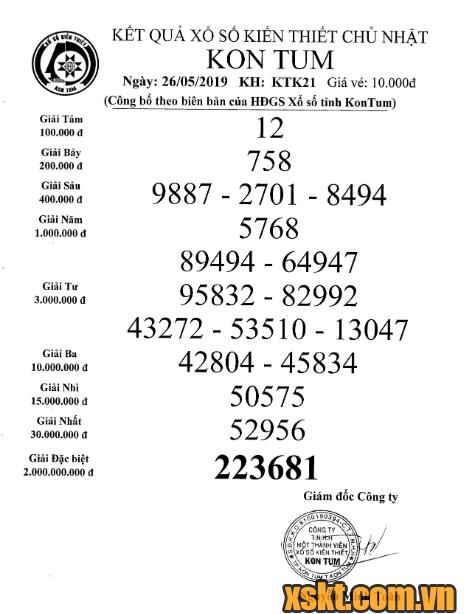 XSKT ngày 26/5/2019