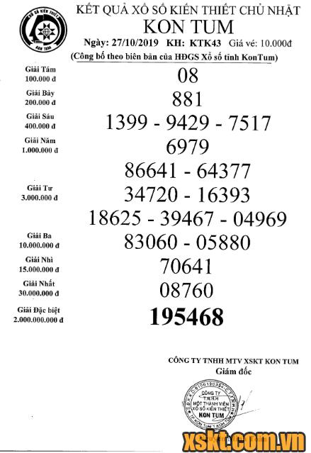 XSKT ngày 27/10/2019
